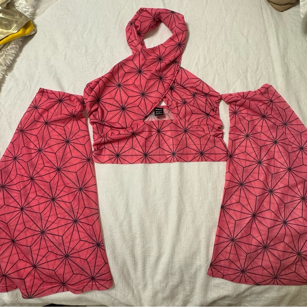 Pink and Navy off the shoulder long sleeve festival top